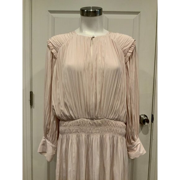 Joie Rheia Shimmer Nude Pleated Romantic Midi Dress, NWT! Size Large - Picture 2 of 10